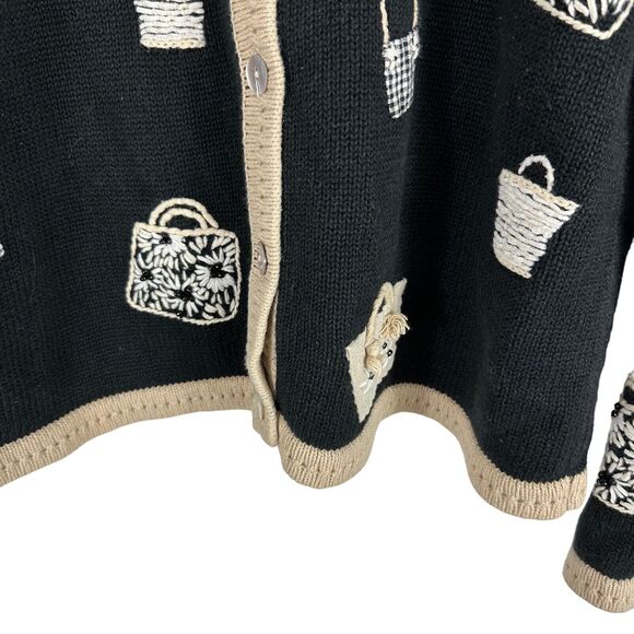 Talbots Vintage Cardigan Sweater Embroidered Handbags Purses Floral Beaded‎ L - Picture 6 of 11
